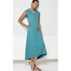 J. Jill Wearever WE Double-Face Jersey Teal V-Neck Dress w/Pockets Size XL New